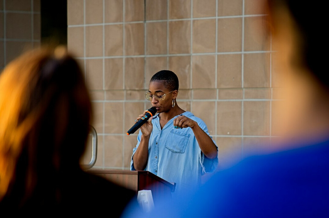 woman practicing public speaking
